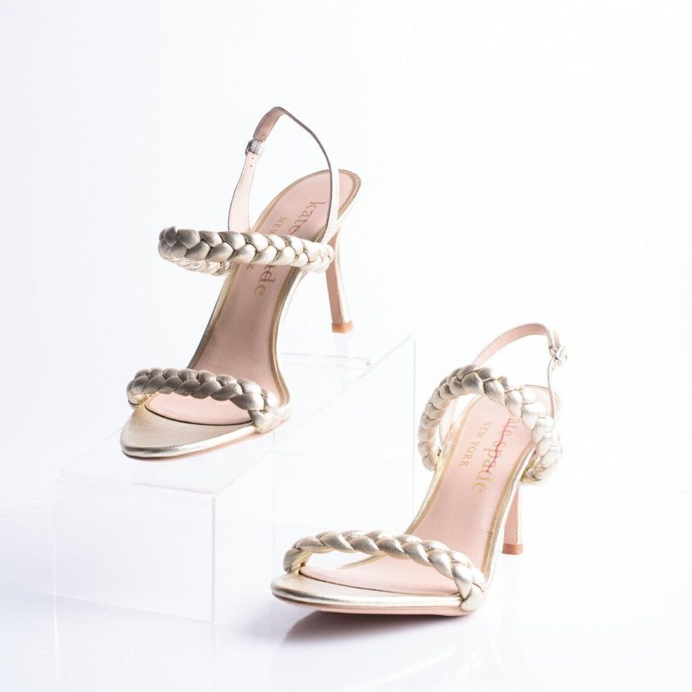 Kate Spade Womens Gold Saffron Braided Leather Slingbacks Heels Sandals US 9